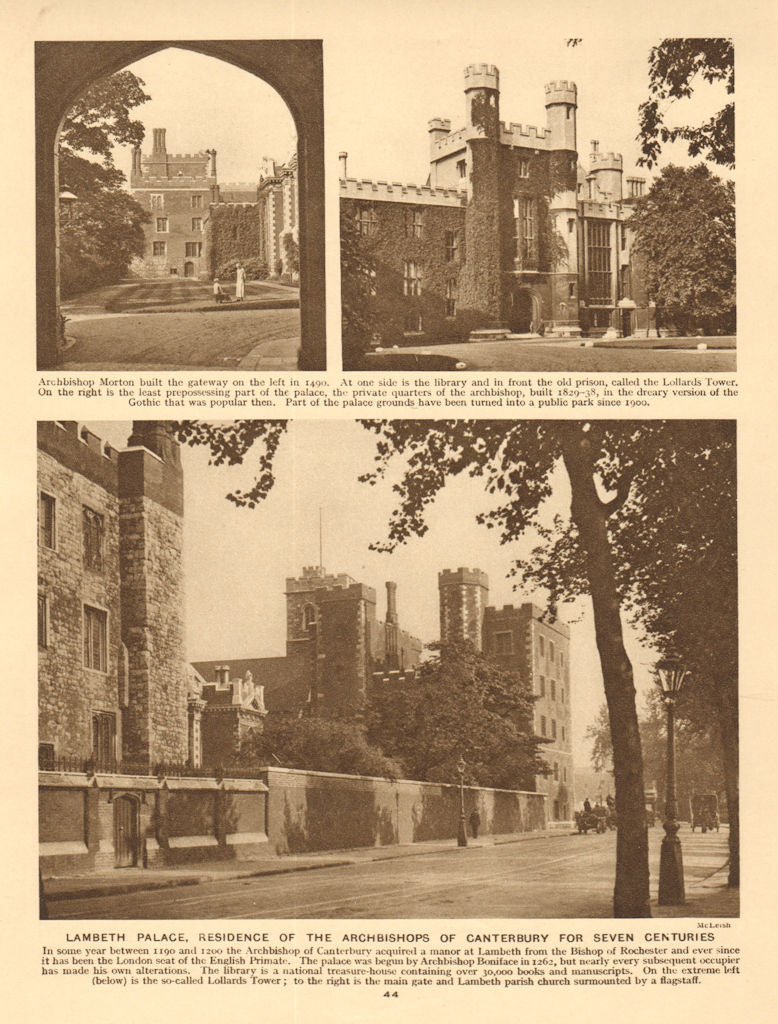 Lambeth Palace, residence of the Archbishops of Canterbury 1926 old print